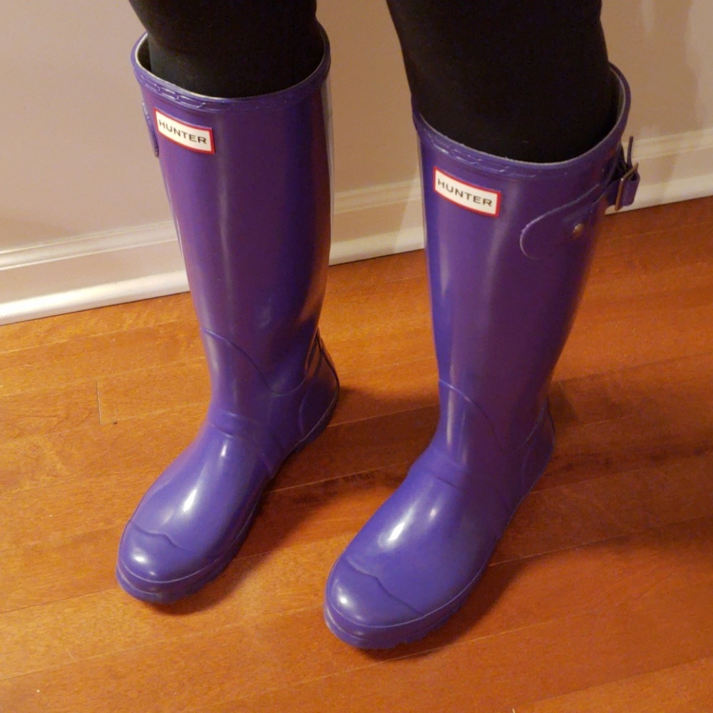 Purple glossy hunter boots tall authentic